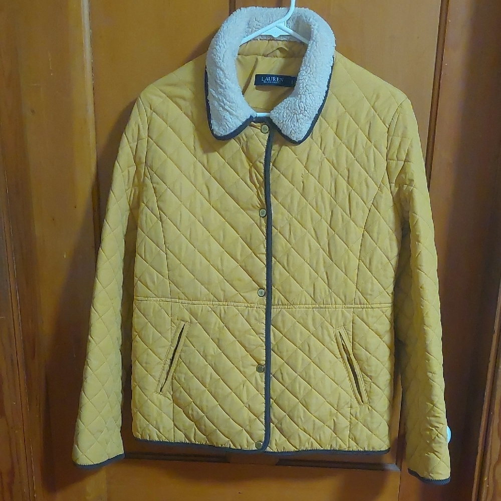 Ralph Lauren Yellow Quilted Jacket with Shearling Collar
